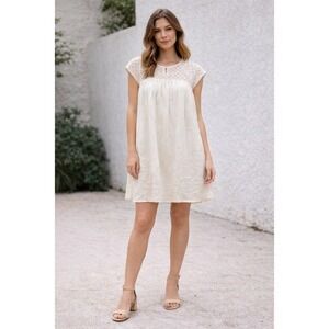 Merona Ivory Babydoll‎ Tunic Dress Medium Crochet Lace Top Boho Casual